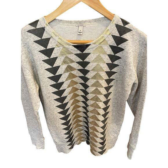 J. Crew Women XS Geometric Chevron Metallic Long Sleeve Sweatshirt Grey & Gold - Picture 5 of 11